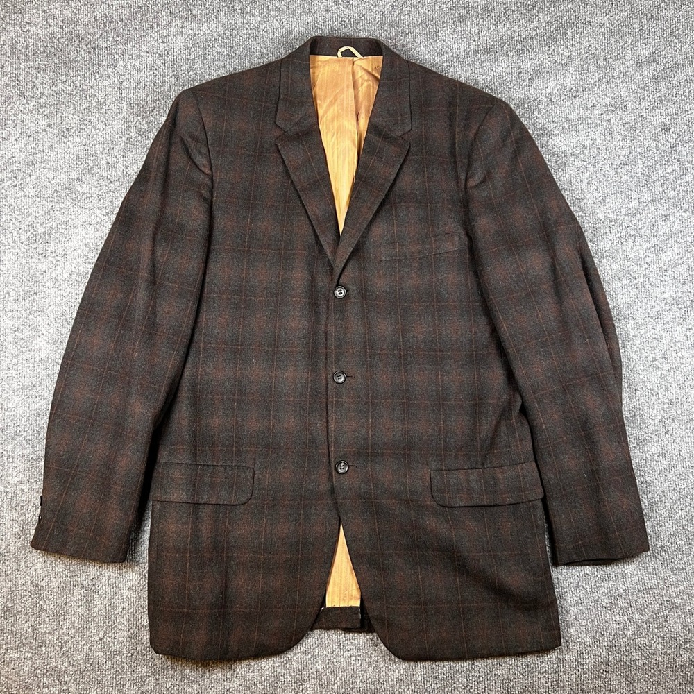 Vintage 50s Pennys Blazer Mens 42R Brown Shadow Plaid 3 Button Union Made in USA - Picture 2 of 14